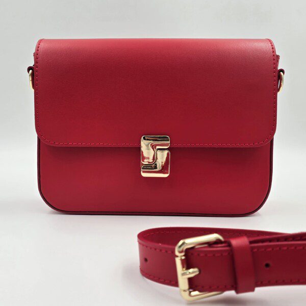 raudona, odinė rankinė