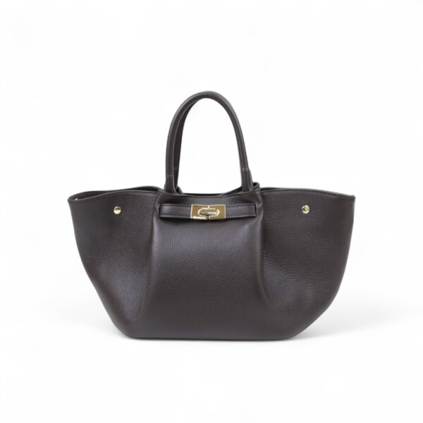 Moteriška tamsiai ruda odinė rankinė „Franka“ su auksiniu užsegimu ir trumpomis rankenomis