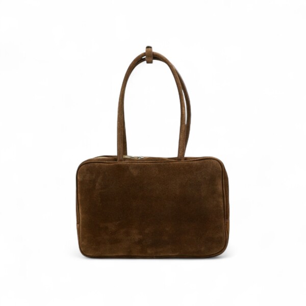 Moteriška zomšinė rankinė „Siena“ rudos spalvos – itališko dizaino elegantiška rankinė su ilgomis rankenomis, minimalistinio stiliau