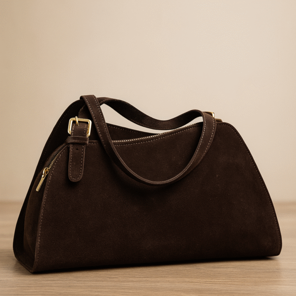 Elegantiška ruda zomšinė rankinė su auksinėmis detalėmis