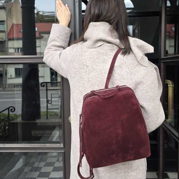 Moteriška bordo zomšinė kuprinė „Selma“ iš natūralios odos