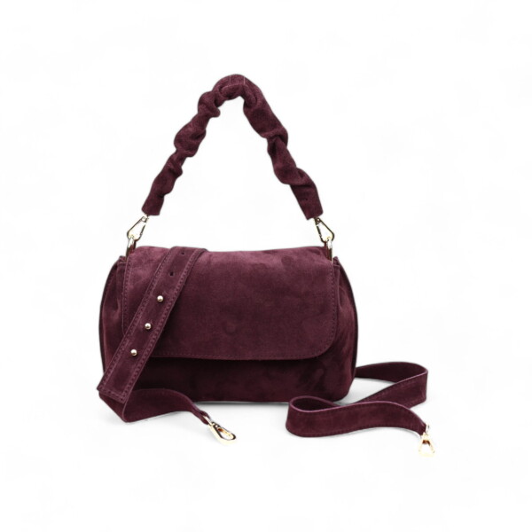 Bordo (burgundiško atspalvio) verstos odos moteriška rankinė Terdeco – delninė ir crossbody stiliaus, su plačiu reguliuojamu dirželiu ir minimalistinėmis detalėmis, itališko dizaino