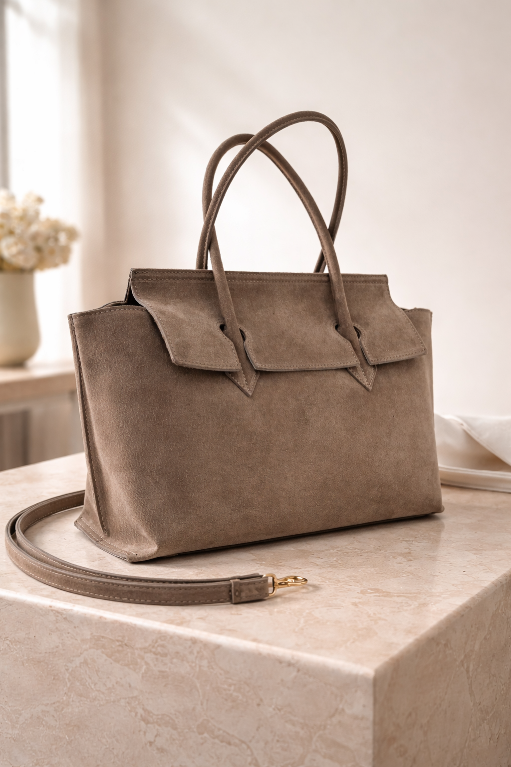 Rankinė „Susana“ iš verstos odos su rankenomis, elegantiškas dizainas