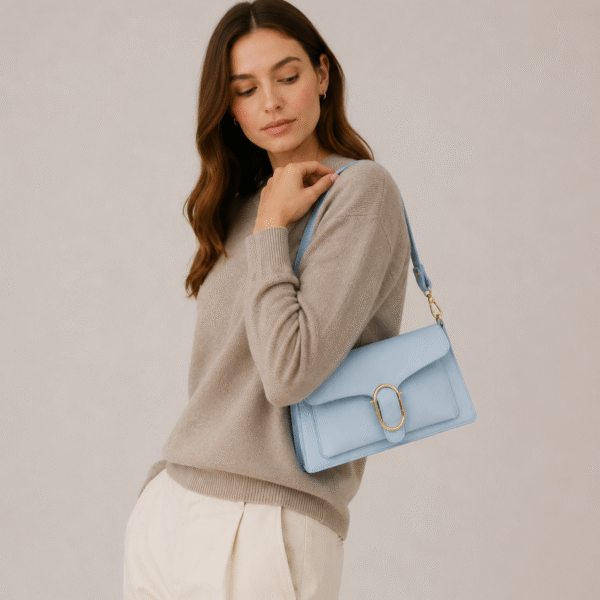 Nedidelė, odinė rankinė „Kamilė“ – dangiška mėlyna (Baby Blue)
